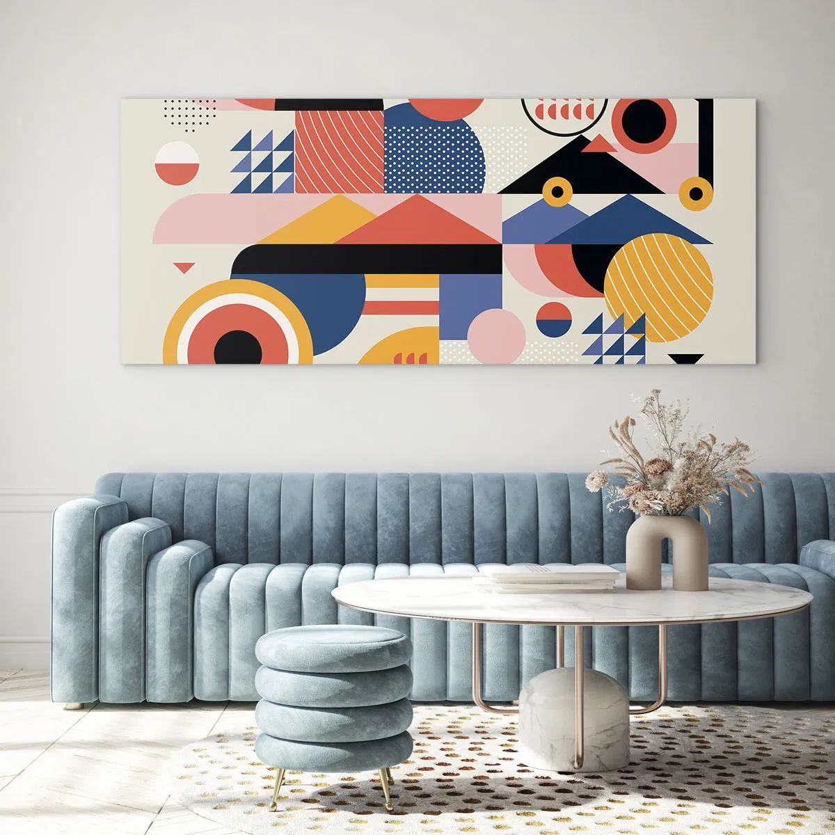 Billede på glas - Komposition: Leg - 140x50 cm