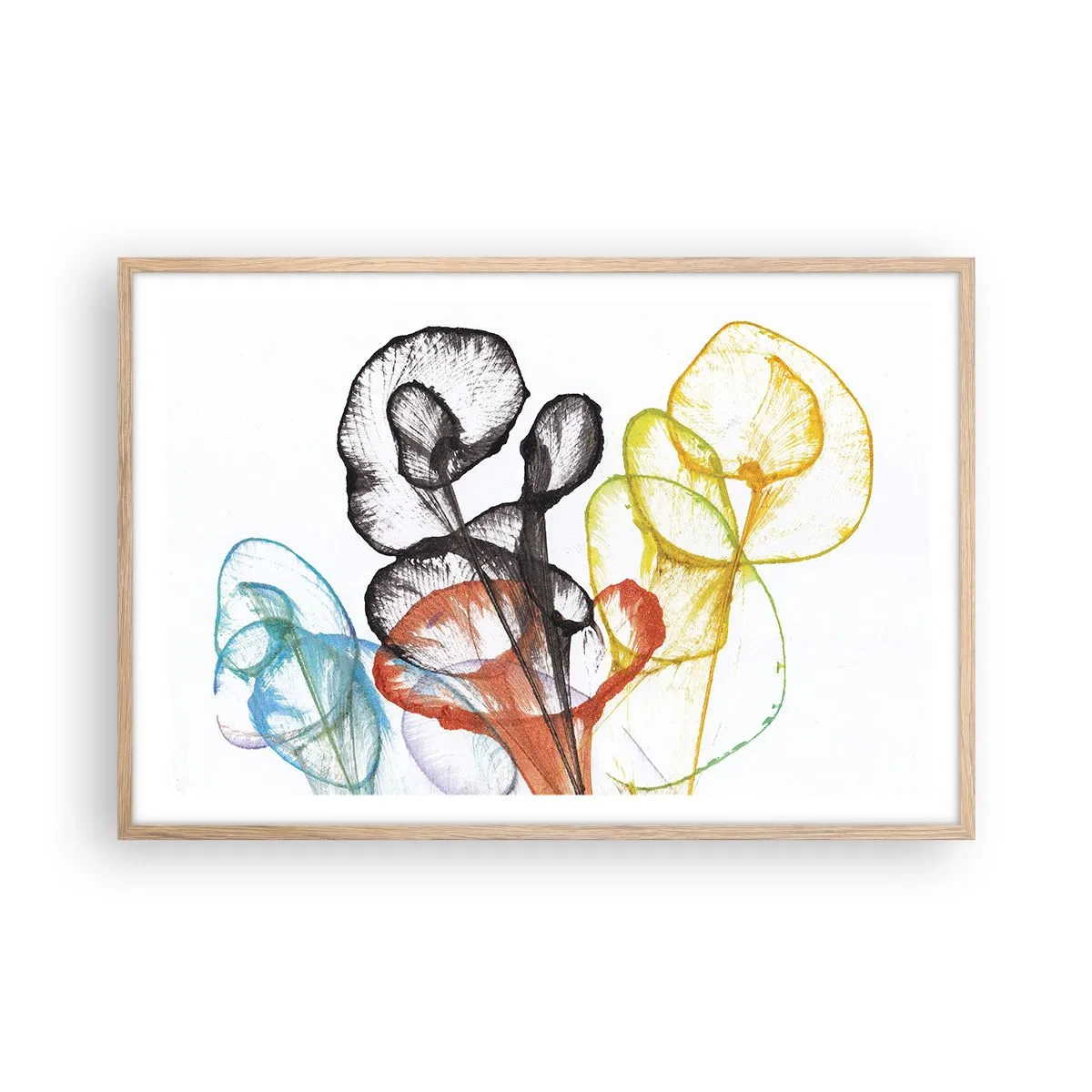 Plakat i ramme af lyst egetræ - Blomster med sjæl - 91x61 cm