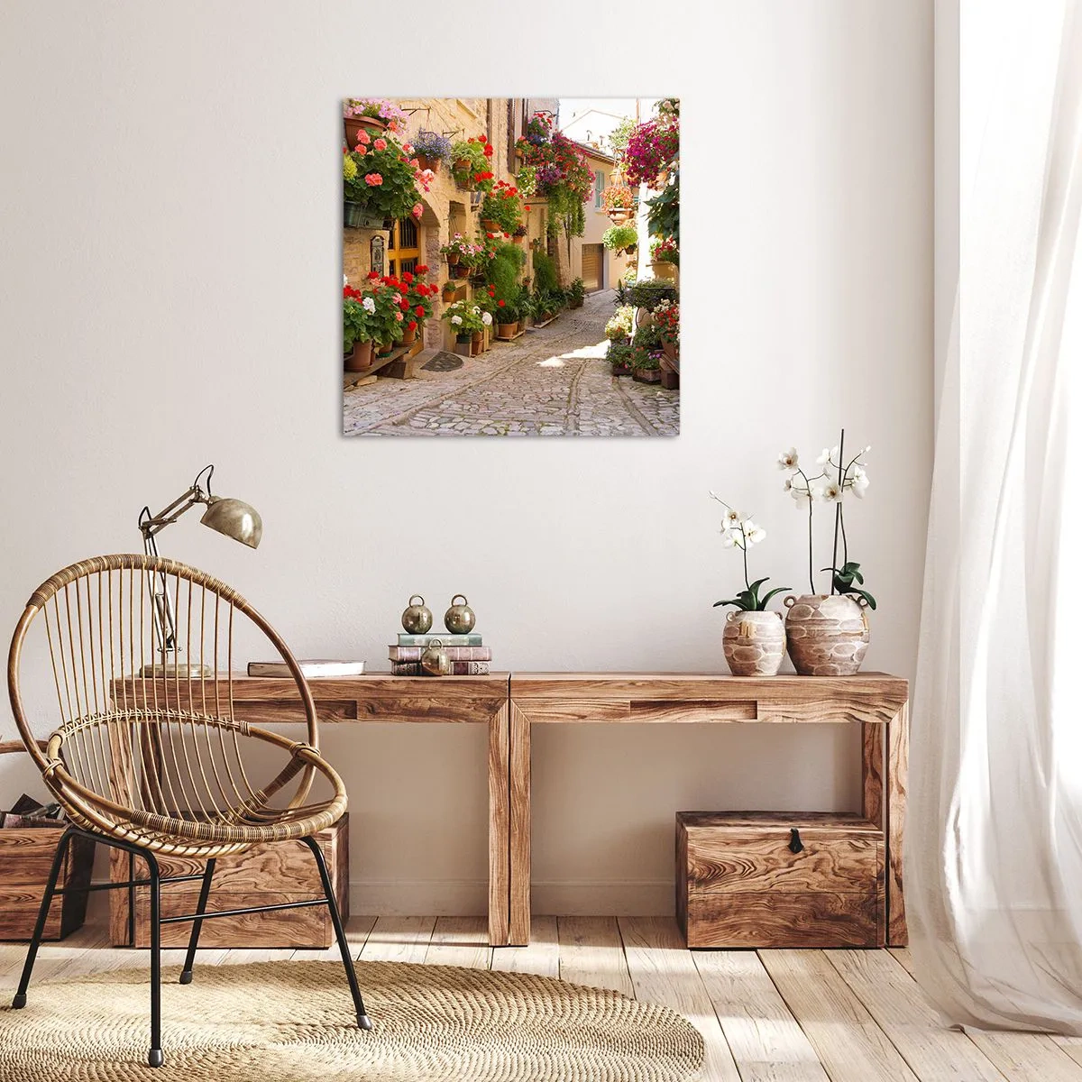 Lærredstryk - Billede på lærred - I en strøm af blomster - 40x40 cm