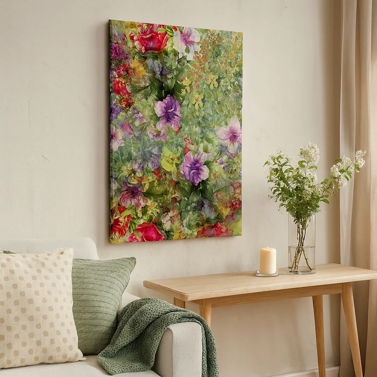Lærredstryk - Billede på lærred - Ind i blomsterne ved fortabelse - 50x70 cm
