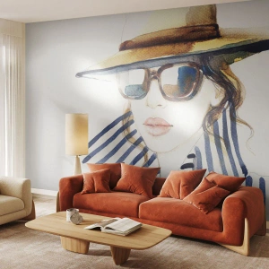 Fototapet Premium Sand - Florida byder dig velkommen! - Kvindens ansigt, Portræt af en kvinde, Mode - 200x140 cm