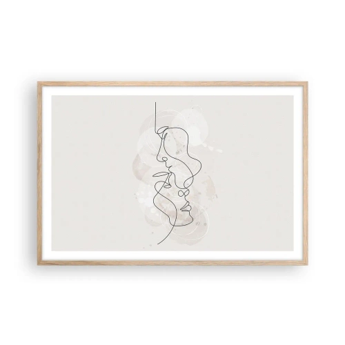 Plakat i ramme af lyst egetræ - Omfavnet i en omfavnelse - 91x61 cm