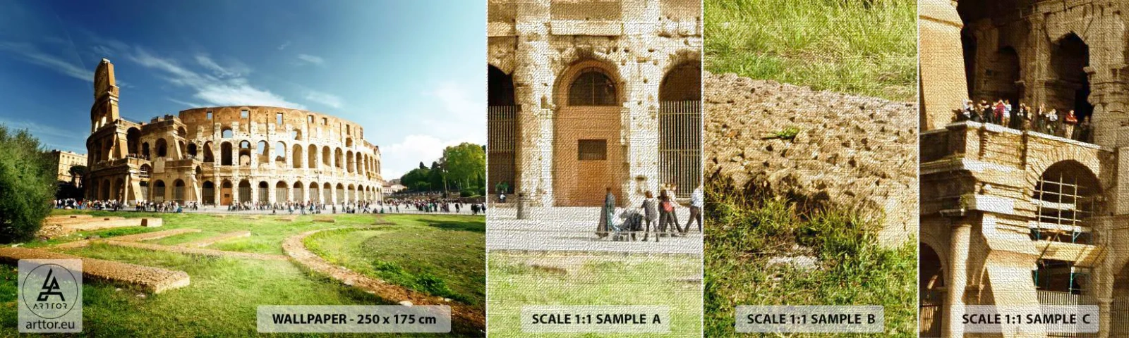 Prøve Fototapet Premium Canvas - Du kan stadig høre våbenklirren - Colosseum, Rom, Arkitektur - 100x30 cm