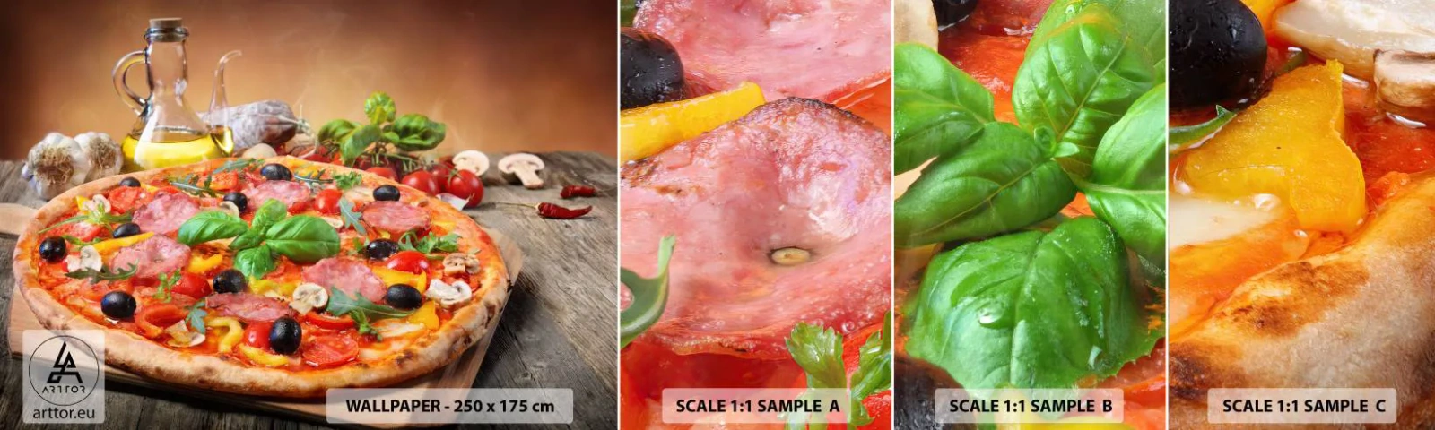 Prøve Fototapet Selvklæbende Deluxe Sticker - Med en ægte italiensk smag - Gastronomi, Pizza, Italien - 100x30 cm