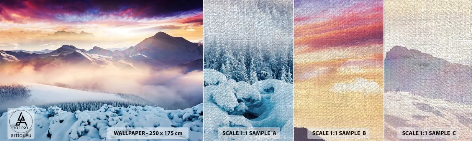 Prøve Fototapet Premium Canvas - Naturens kraft og renhed - Landskab, Bjerge, Vinter - 100x30 cm