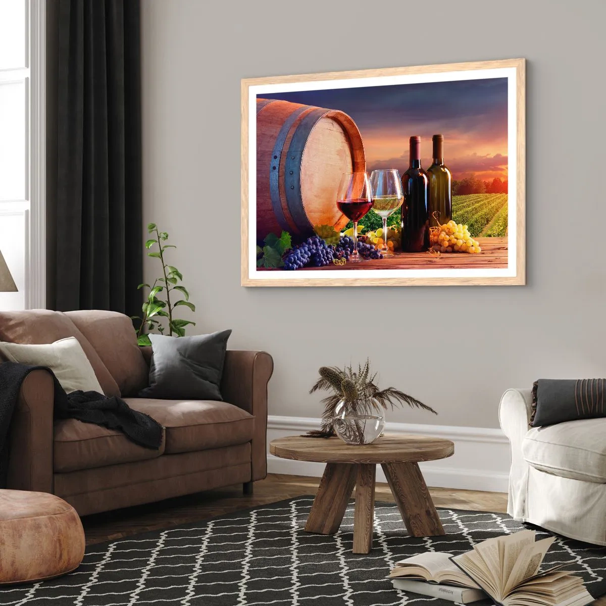 Plakat i ramme af lyst egetræ - Livet har smag her - 40x30 cm