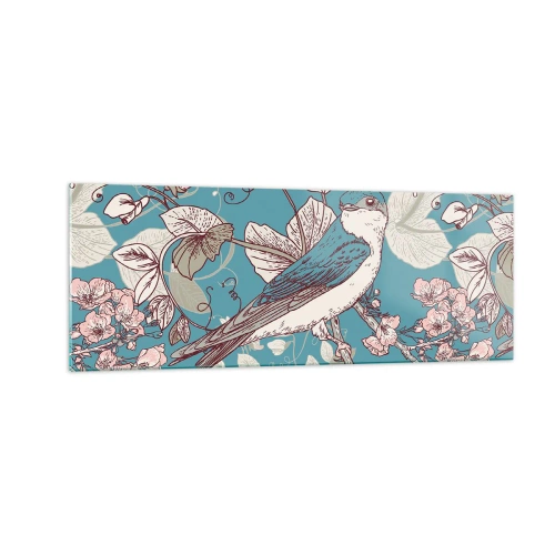 Billede på glas - I de hvide skove kvidrende og sølvfarvede - 140x50 cm