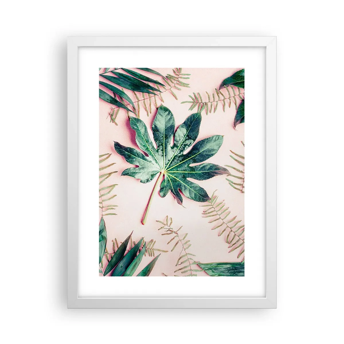 Plakat i hvid ramme - En undersøgelse af grønt på en lyserød baggrund - 30x40 cm