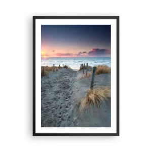 Plakat i sort ramme - Strandsti ved solnedgang med havudsigt - 50x70cm - Du har udgydt en regnbue af strålende pragt.... - Moderne vægdekoration til stue og soveværelse ARTTOR