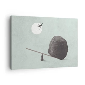 Lærredstryk - Billede på lærred - En symbolsk scene med en figur og balance mod en lys himmel. - 70x50cm - En drøm går i opfyldelse - Moderne vægdekoration til stue og soveværelse ARTTOR