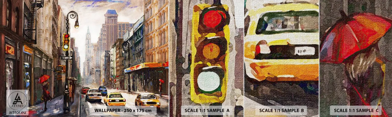 Prøve Fototapet Premium Canvas - New York - også farverig i regnvejr - New York, By, Manhattan - 100x30 cm