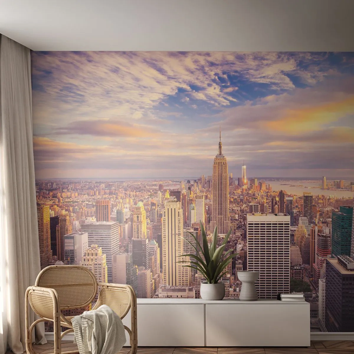 Fototapet Premium Sand - Ræk ud efter skyerne selv - By, New York, Arkitektur - 100x70 cm