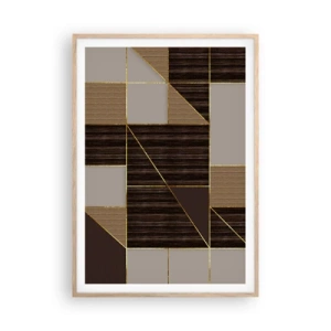 Plakat i ramme af lyst egetræ - En mosaik af brune og gyldne farver - 70x100 cm