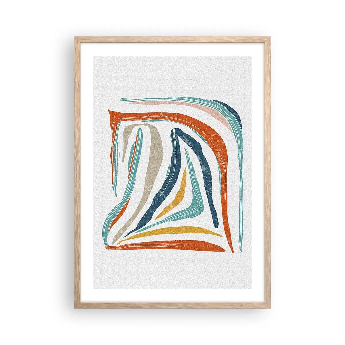 Plakat i ramme af lyst egetræ - Venligt smilende abstraktion - 50x70 cm