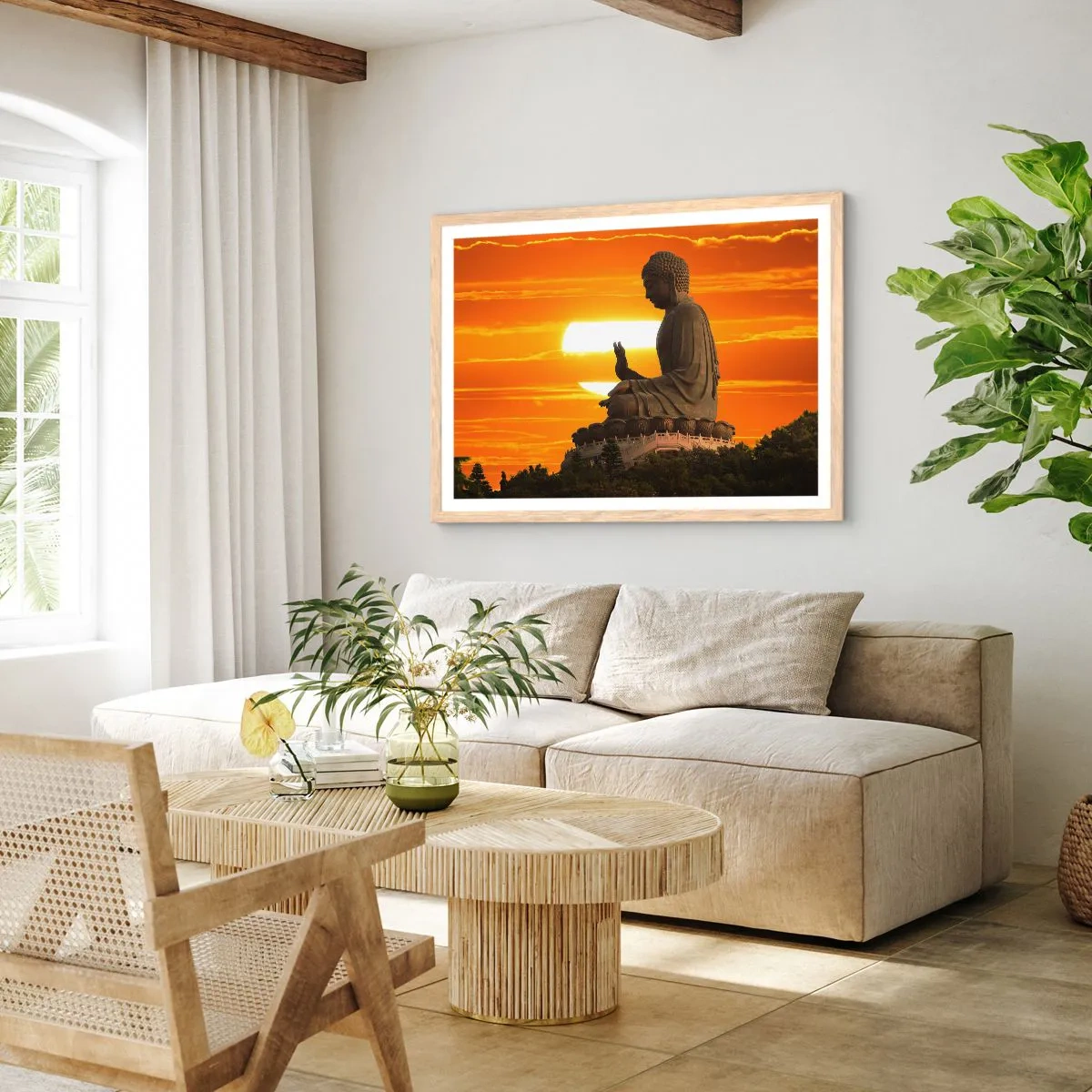 Plakat i ramme af lyst egetræ - Uden frygt for verden - 91x61 cm