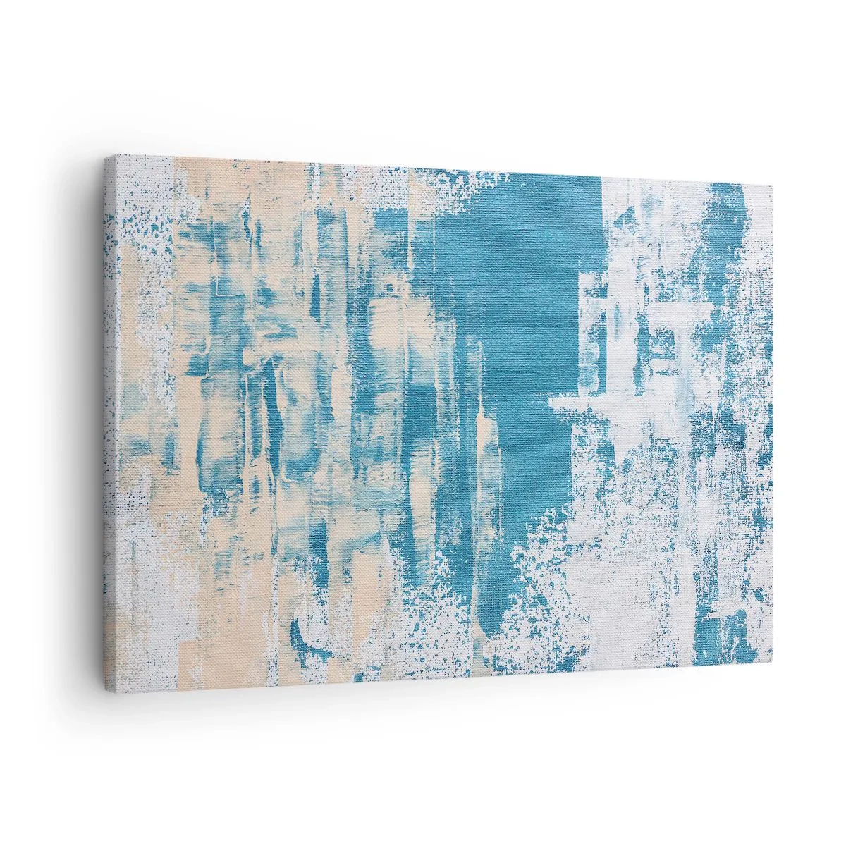 Lærredstryk - Billede på lærred - Abstrakt komposition i nuancer af blå og hvid - 70x50cm - Gennem istappen - Moderne vægdekoration til stue og soveværelse ARTTOR