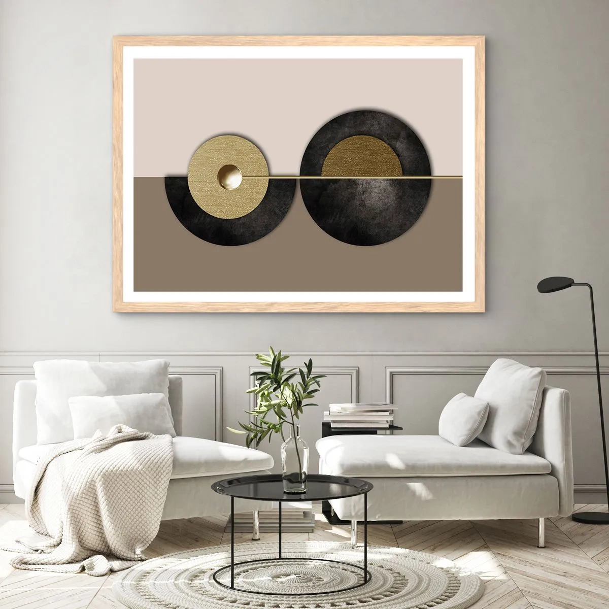 Plakat i ramme af lyst egetræ - Variationer omkring en cirkel - 100x70 cm