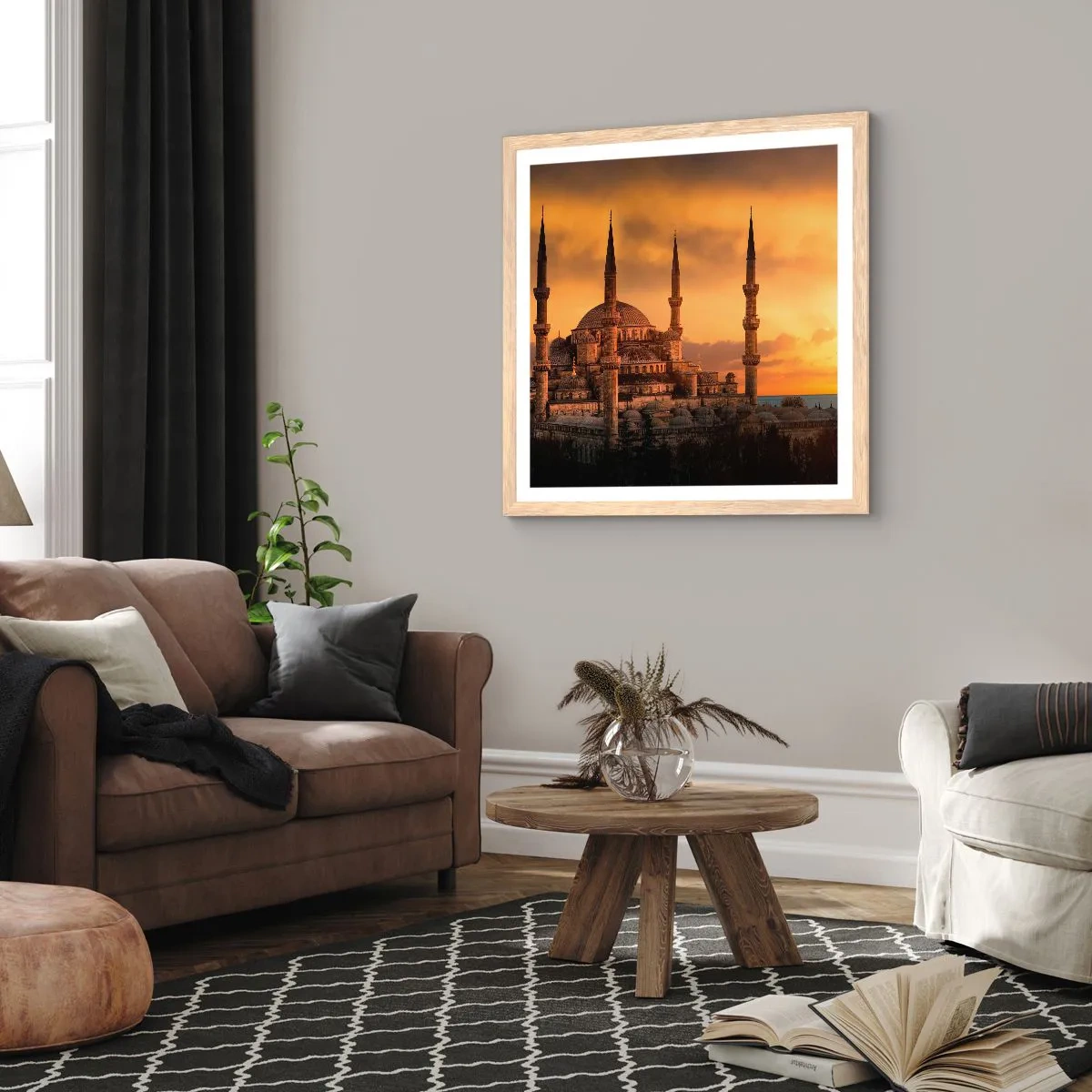 Plakat i ramme af lyst egetræ - Gud er stor - 30x30 cm