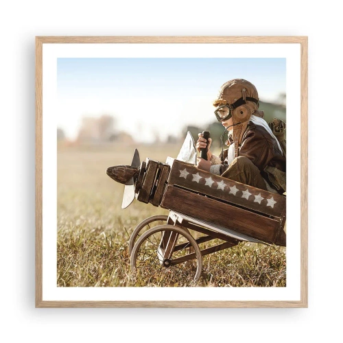 Plakat i ramme af lyst egetræ - Start mod drømmen - 60x60 cm