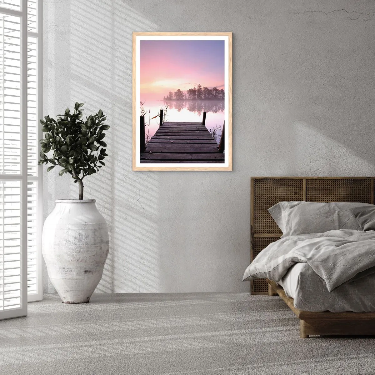 Plakat i ramme af lyst egetræ - Ud af den lilla tåge... - 50x70 cm