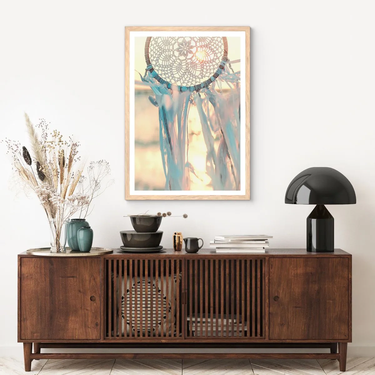 Plakat i ramme af lyst egetræ - Totem med blonder - 70x100 cm