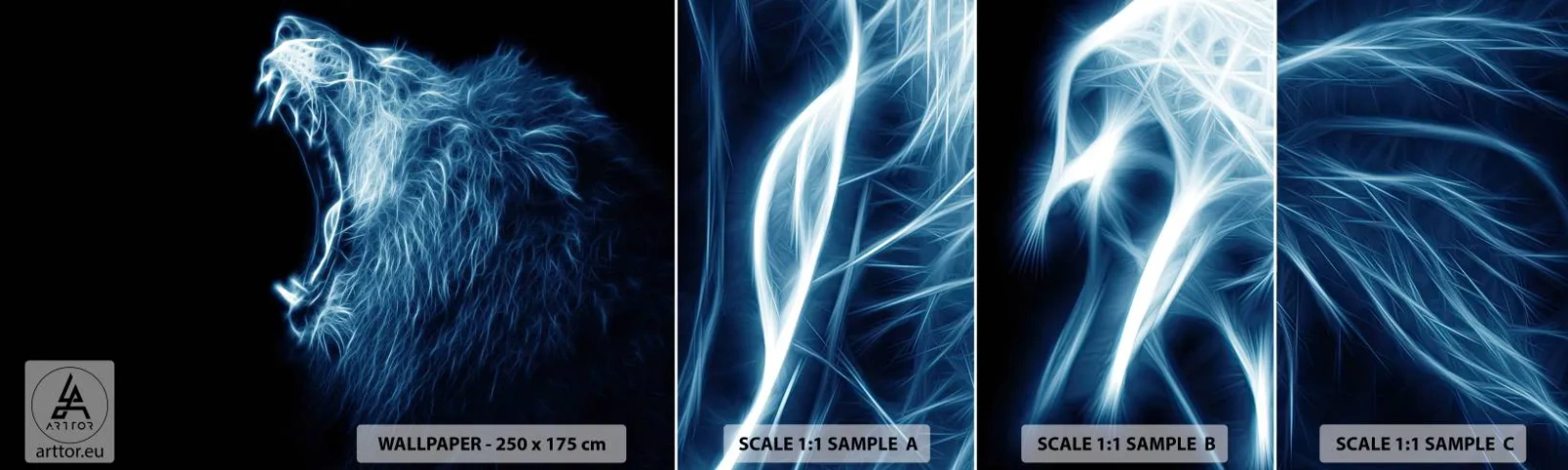 Fototapet Prøve Standard Eco - Kongens flammende vrede - Abstraktion, Løve, Dyr - 100x30 cm