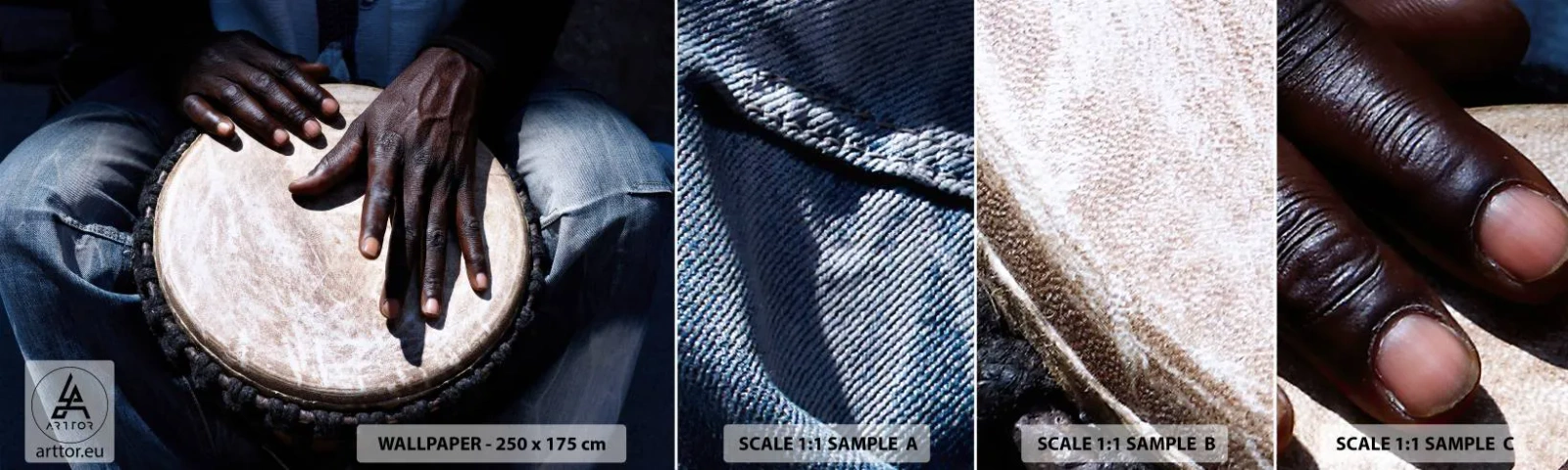 Fototapet Prøve Standard Eco - Lev i takt med din rytme - Tromme, musik, Afrika - 100x30 cm