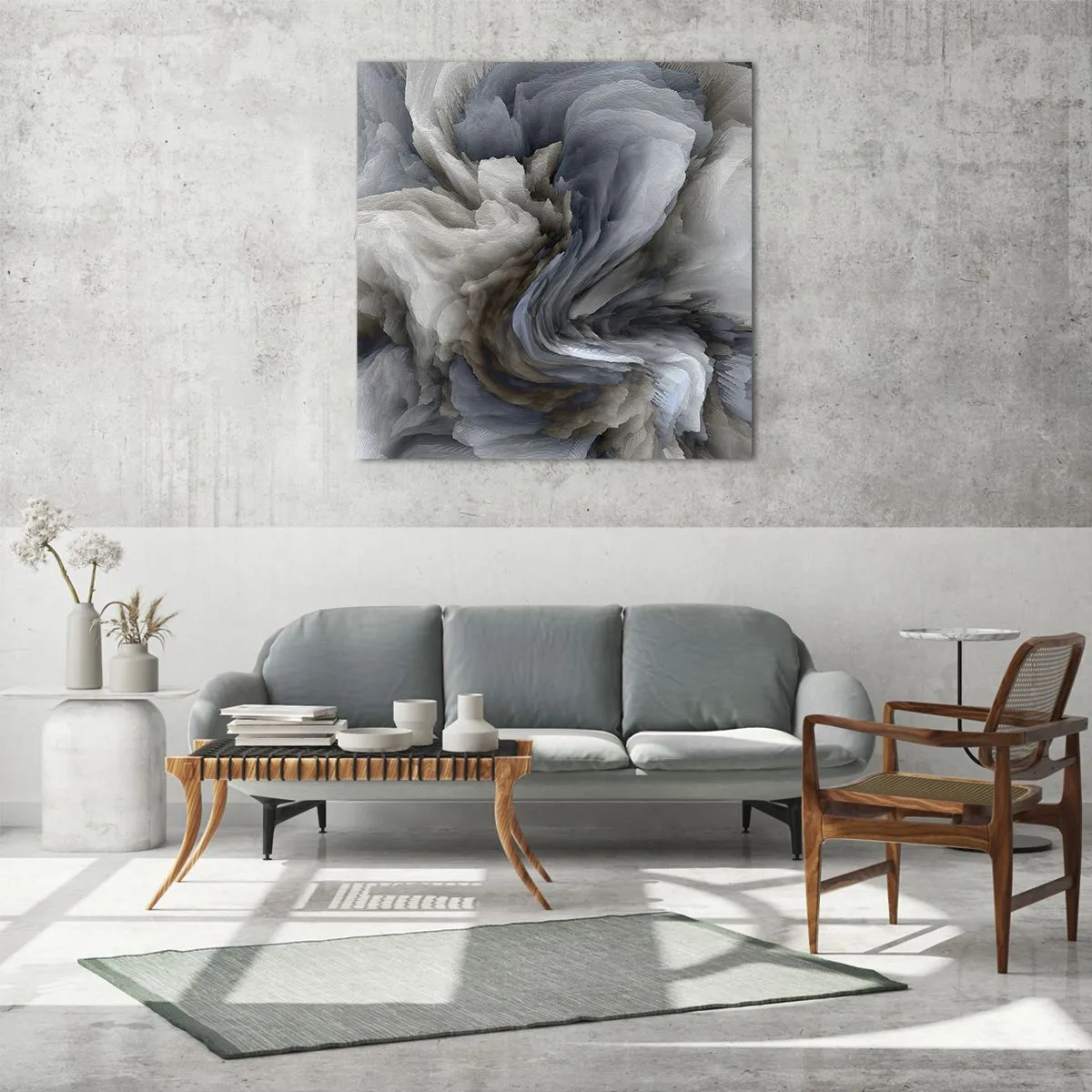 Billede på glas - Sten og blomst - 70x70 cm