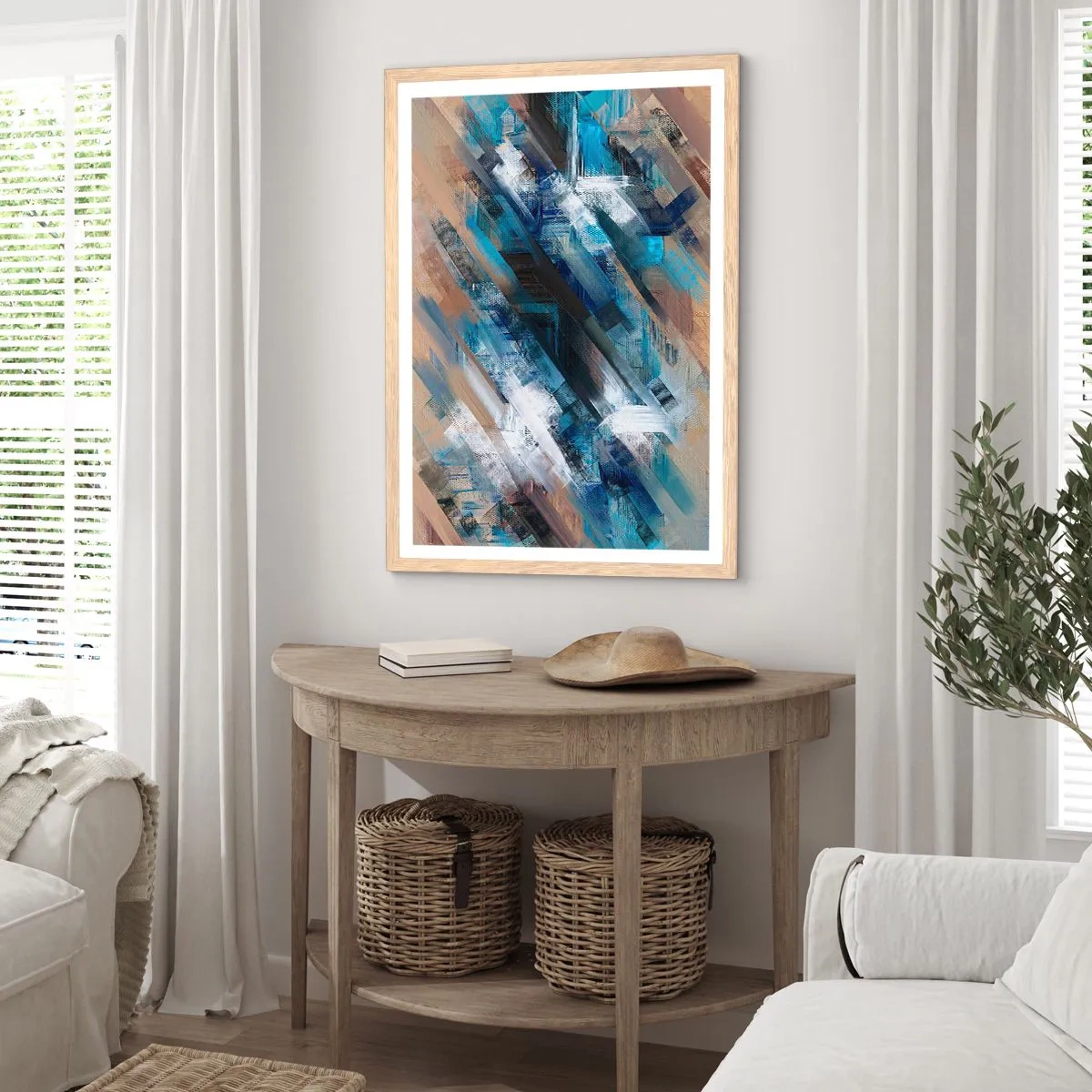 Plakat i ramme af lyst egetræ - På en blå skråning - 61x91 cm