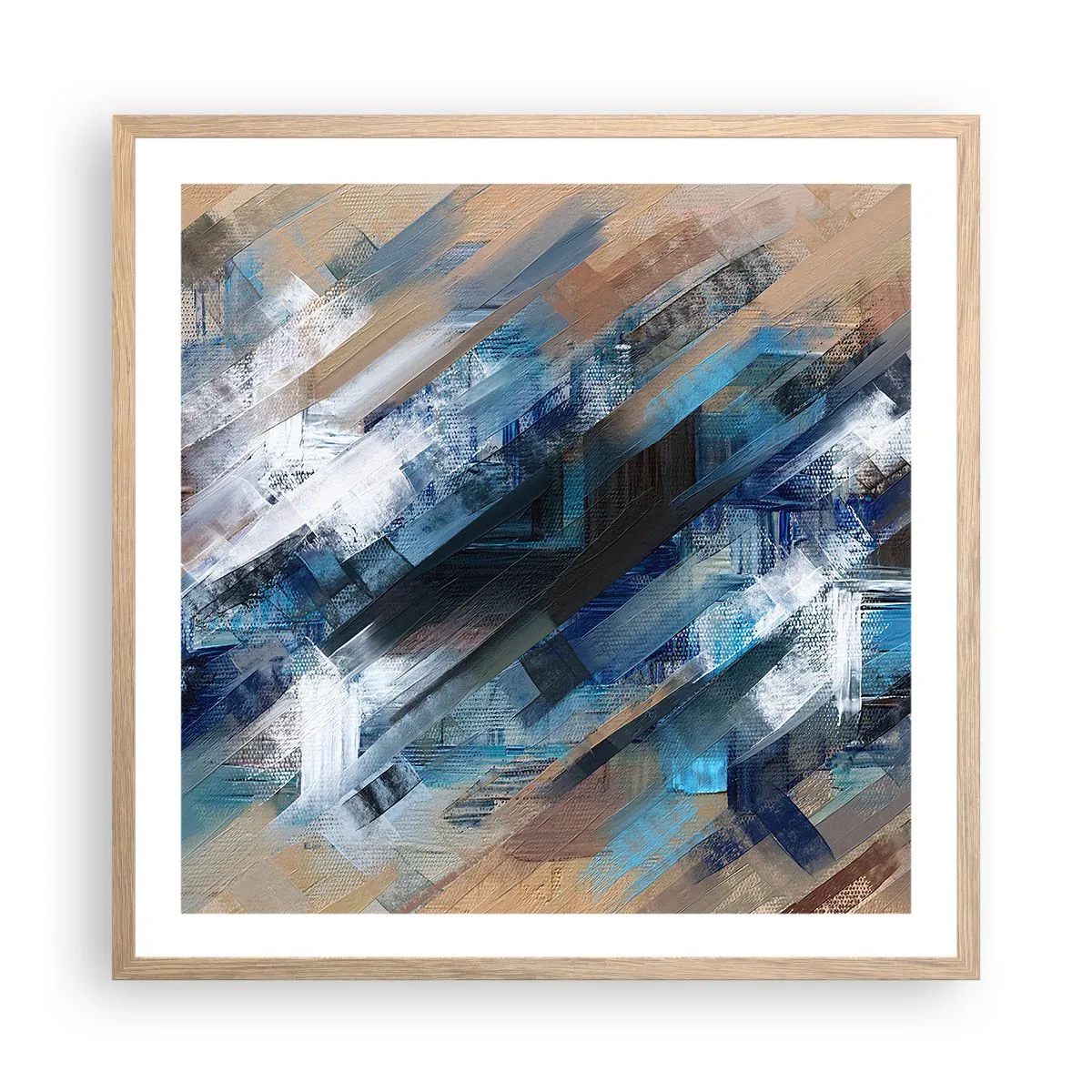 Plakat i ramme af lyst egetræ - På en blå skråning - 60x60 cm