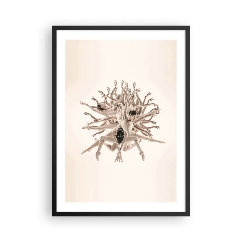 Plakat i sort ramme - En kunstnerisk komposition af en danser i sarte beige farver. - 50x70cm - Blomstrende i dans - Moderne vægdekoration til stue og soveværelse ARTTOR