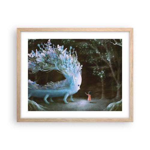 Plakat i ramme af lyst egetræ - Et fantastisk møde - 50x40 cm