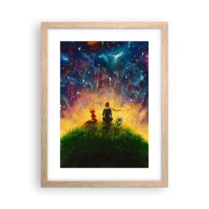 Plakat i ramme af lyst egetræ - Kærlighed og venskab - hele verden - 30x40 cm