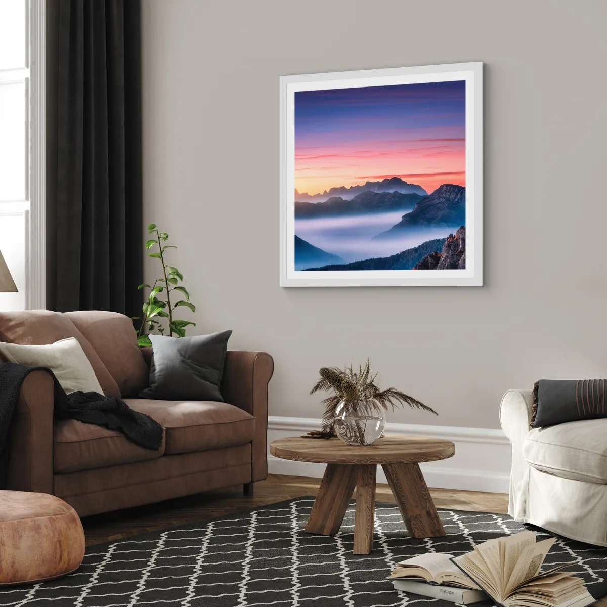 Plakat i hvid ramme - Over dalene - 30x30 cm