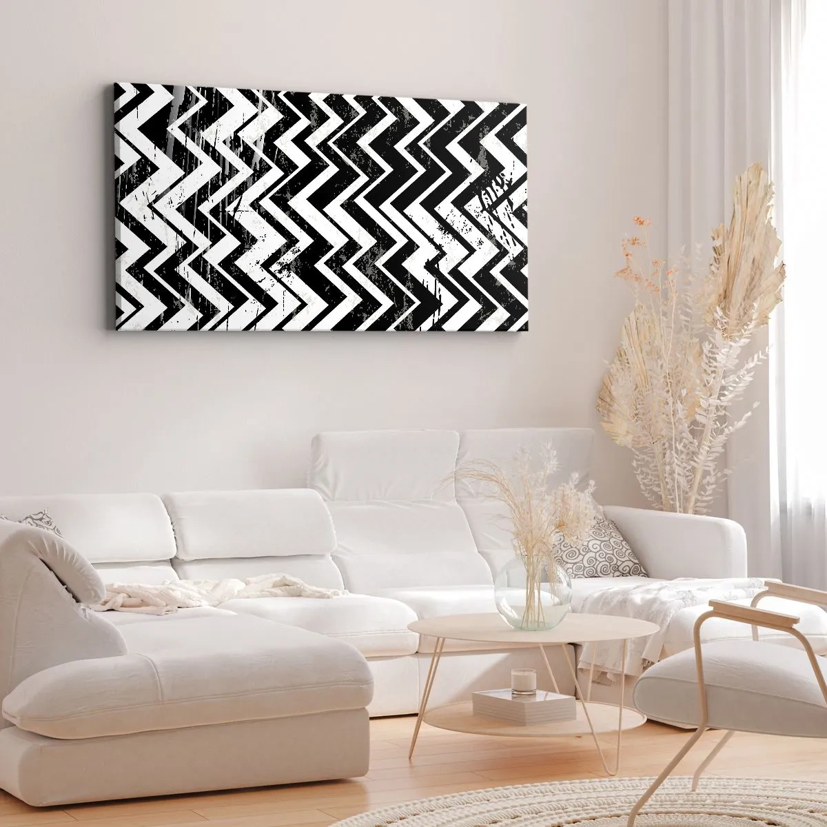 Lærredstryk - Billede på lærred - Zig-hvid, zag-sort - 160x50 cm