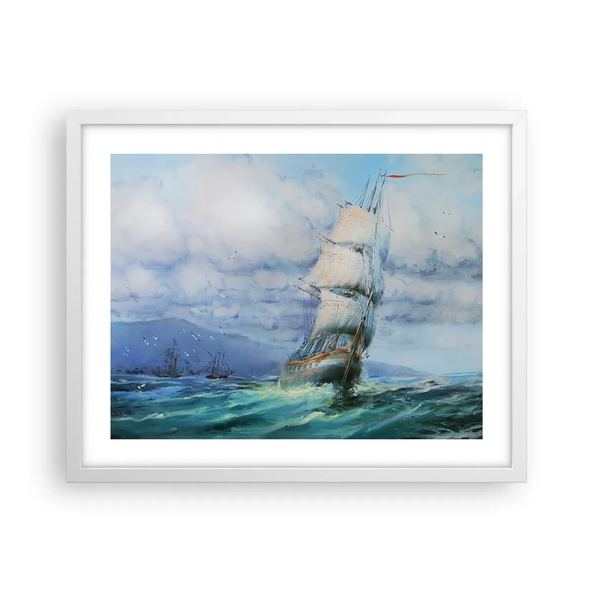 Plakat i hvid ramme - God vind - 50x40 cm