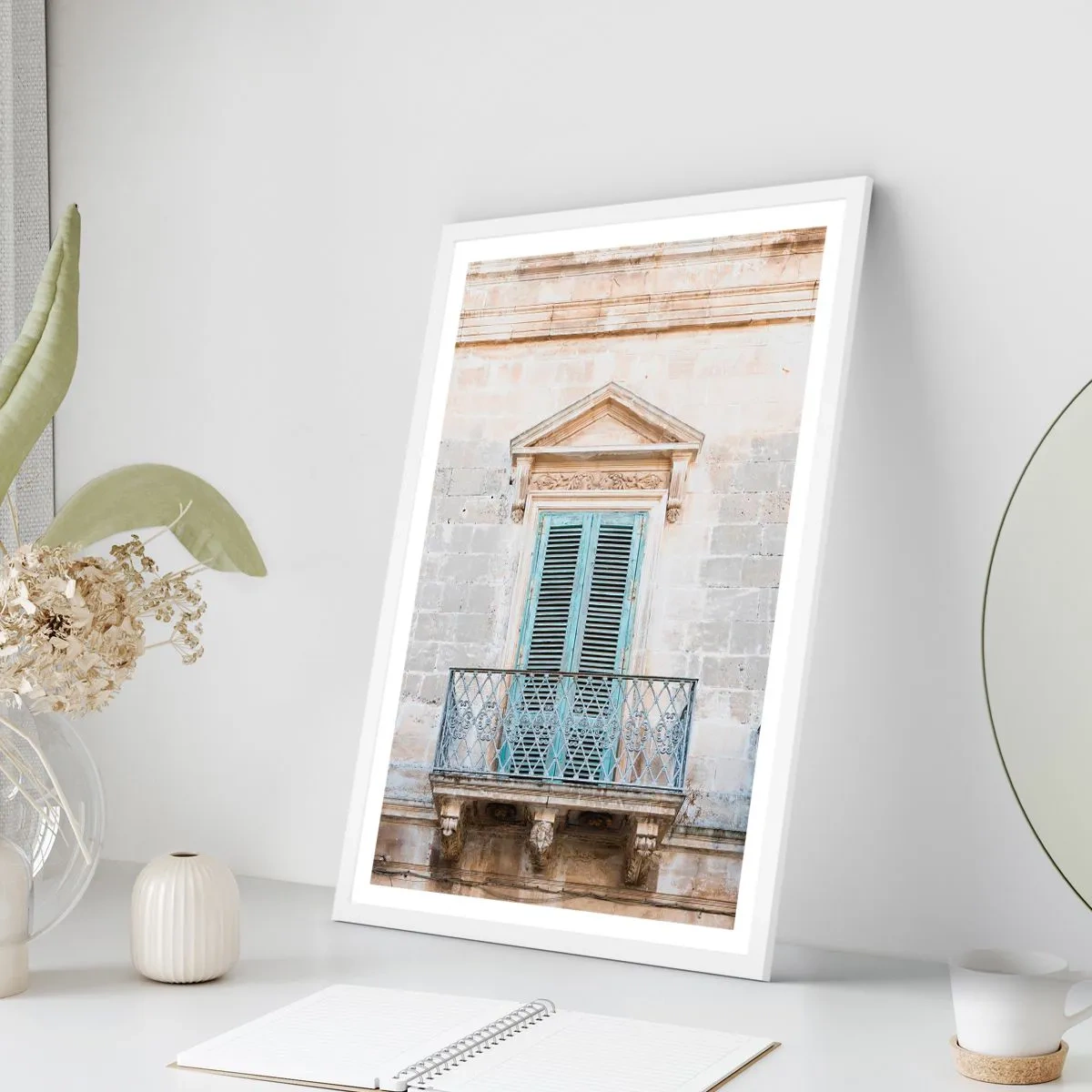 Plakat i hvid ramme - Den unikke charme i Italien - 70x100 cm