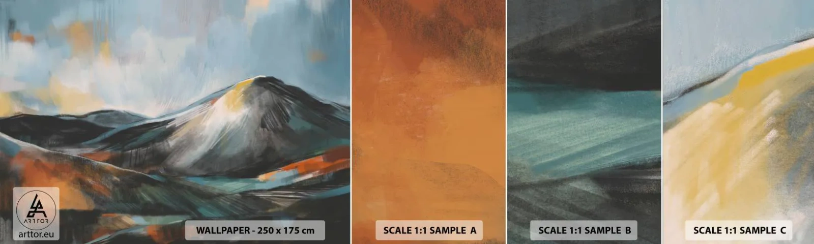 Fototapet Prøve Standard Eco - Rå og smuk - Stykke, Bjerge, Landskab - 100x30 cm