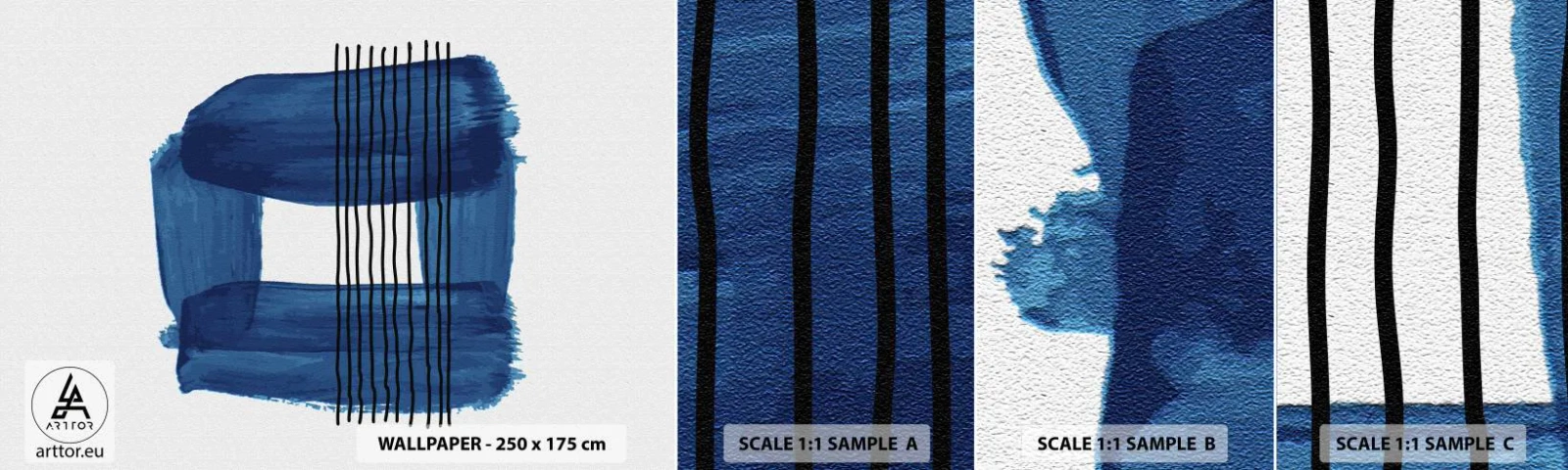 Fototapet Prøve Standard Eco - Blå-sort sammensætning - Abstraktion, Stykke, Moderne kunst - 100x30 cm