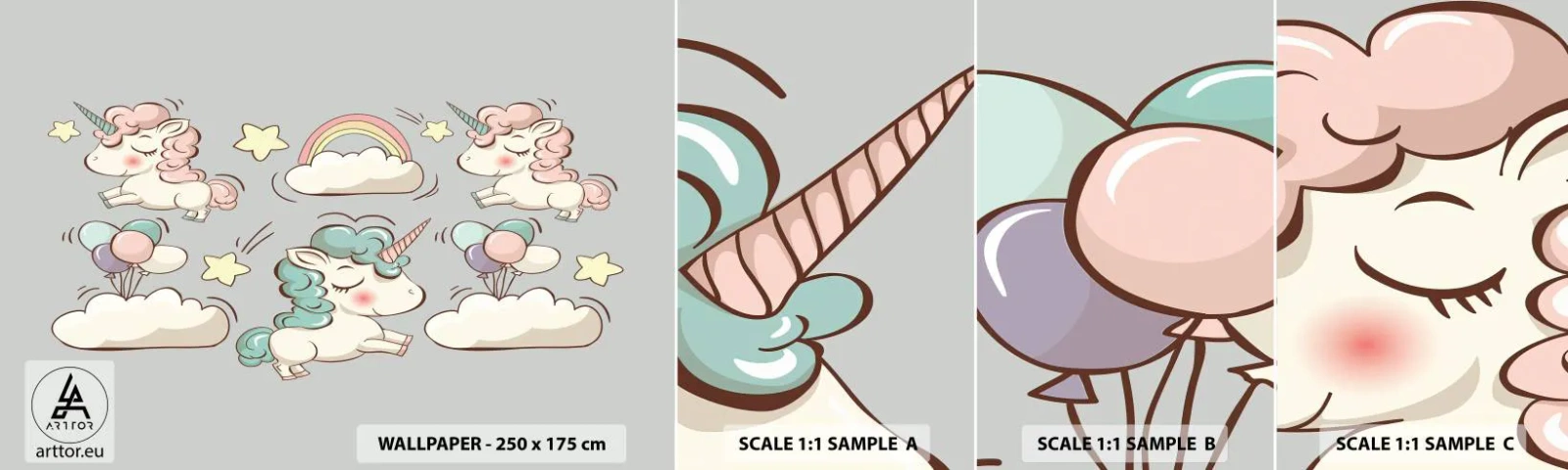 Prøve Fototapet Selvklæbende Deluxe Sticker - Der er bestemt ... - For børn, enhjørning, Eventyr - 100x30 cm