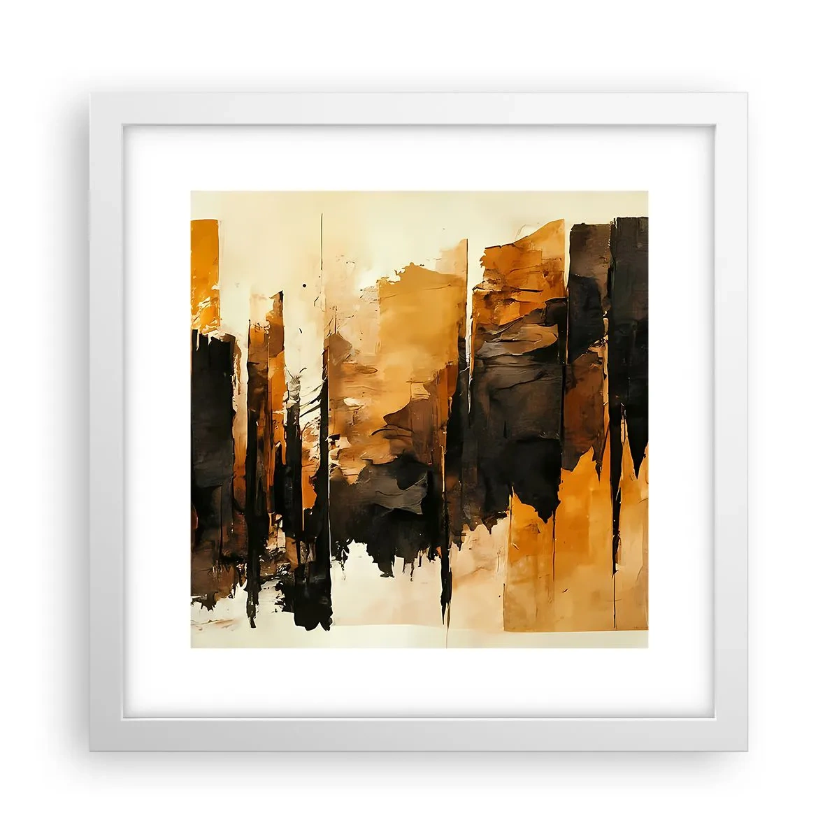 Plakat i hvid ramme - Harmoni af sort og guld - 30x30 cm