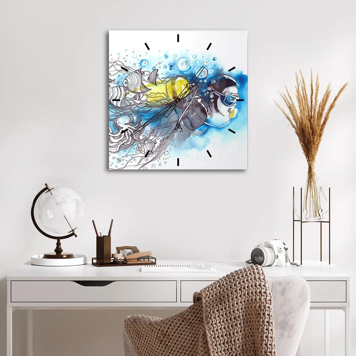 Vægur, Uret - Stor blå - 40x40 cm