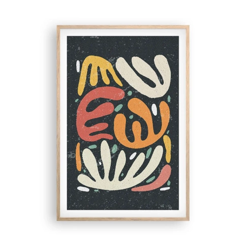 Plakat i ramme af lyst egetræ - Komposition - jeg er ved at fange dig - 61x91 cm