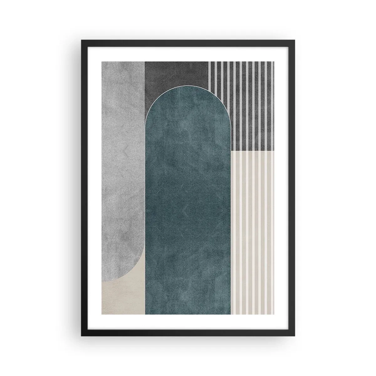 Plakat i sort ramme - Geometrisk komposition i nuancer af grønt og gråt - 50x70cm - Horisontal komposition - Moderne vægdekoration til stue og soveværelse ARTTOR