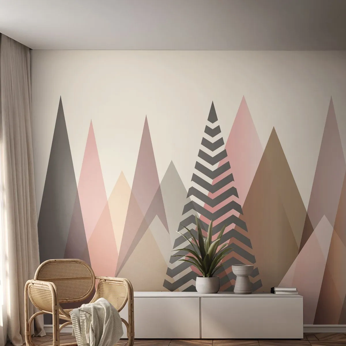 Fototapet på mål Premium Sand - Pyramide udsigt - Abstraktion, Stykke, Trekanter