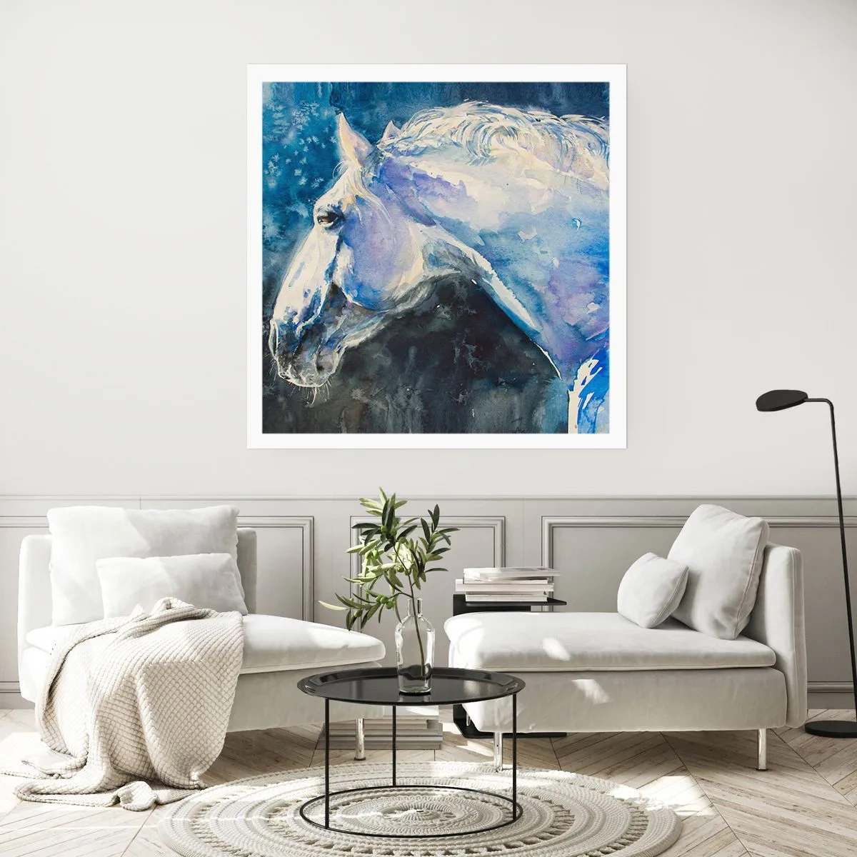 Plakat - Portræt i et blåt skær - 30x30 cm