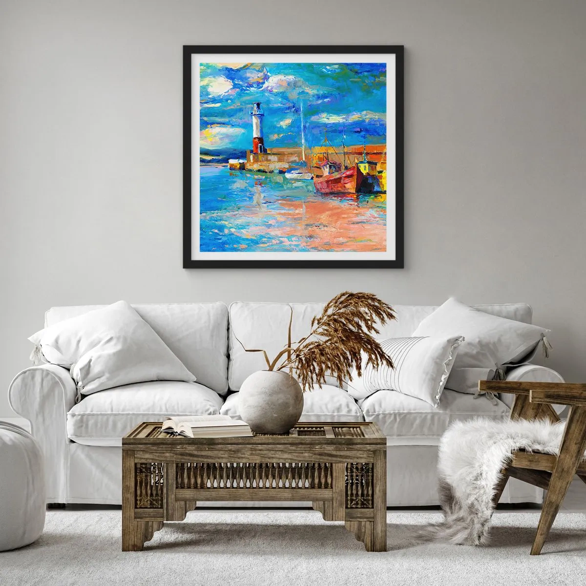 Plakat i sort ramme - Eftermiddag i regnbuebugten - 30x30 cm