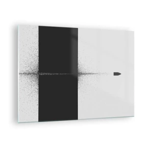 Billede på glas - En abstrakt komposition af sort og hvid med en dynamisk linje - 70x50cm - Lige til sagen - Moderne vægdekoration til stue og soveværelse ARTTOR
