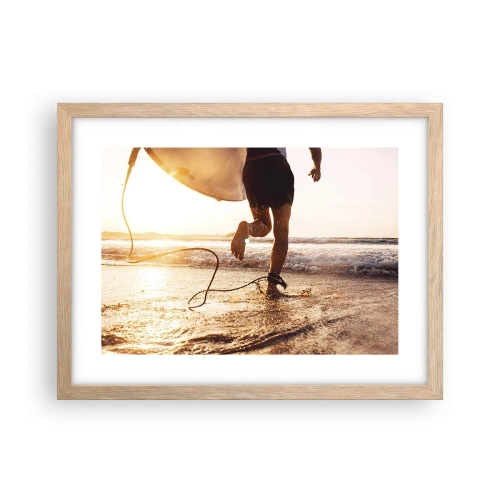 Plakat i ramme af lyst egetræ - For at møde bølgen - 40x30 cm