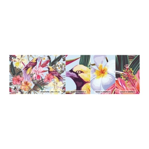 Fototapet Prøve Standard Eco - Kronblade og fjer - Fugl, Blomster, Have - 100x30 cm